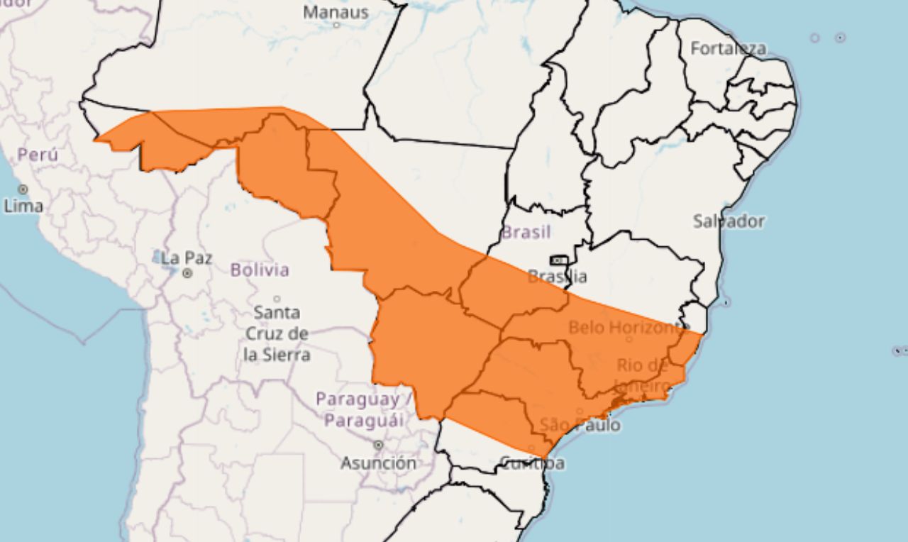 Alerta laranja para queda de temperatura significativa em grande parte das regiões do Centro-Sul do Brasil neste sábado